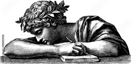 Allegorical figure of learning and knowledge writing in vintage style design