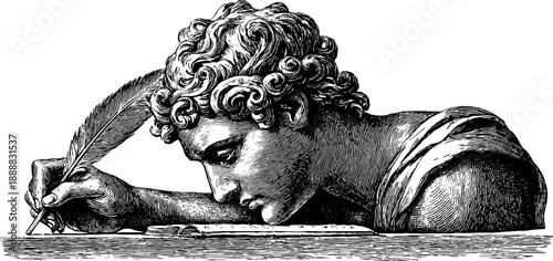 Allegorical figure of writing with quill hand drawn vintage engraving for retro design