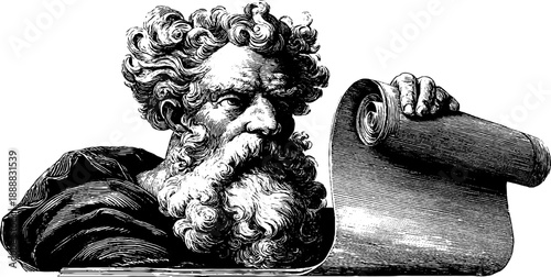 Allegorical figure holding scroll representing tradition in vintage style for design