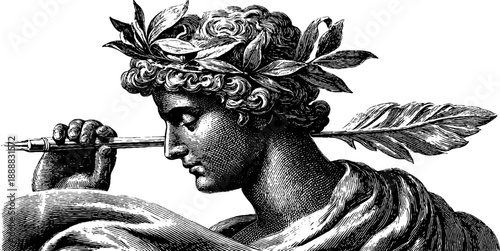 Allegorical figure with quill symbolizing writing and creativity in vintage style