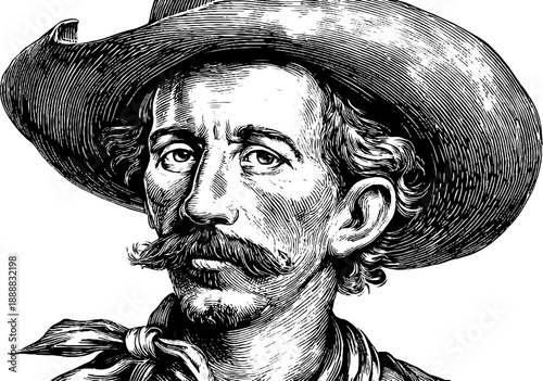 Rustic portrait of an anonymous farmer in vintage style for botanical design