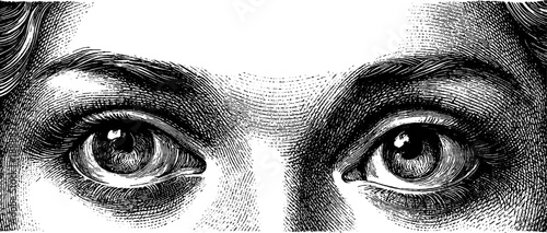 Vintage botanical engraving of anonymous portrait eyes and gaze study - retro hand-drawn design for art illustration
