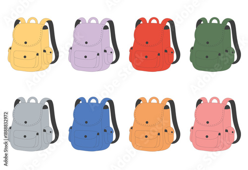 Colorful kids backpacks cartoon set