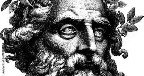 Vintage botanical portrait sketch with calm expression for classic design