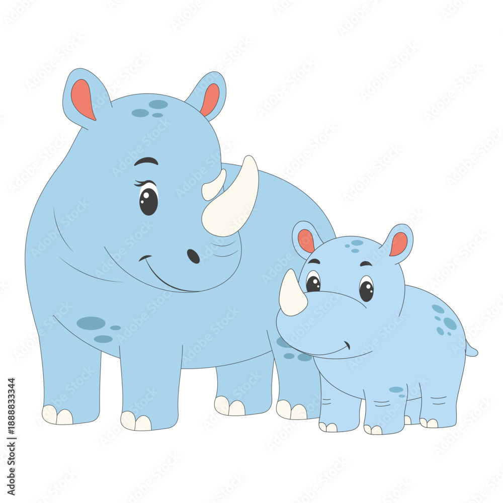 Obraz premium Rhino mother with baby cartoon art