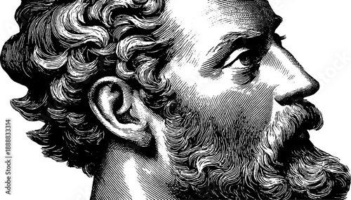 Vintage hand-drawn engraving of anonymous portrait with slight head turn