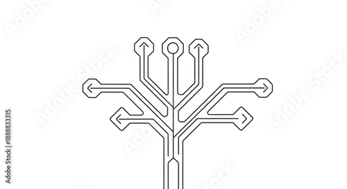Abstract Tree Structure with Flowing Arrows Representing Connections and Growth