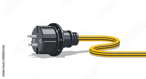 Electrical power plug and cable illustration on white background