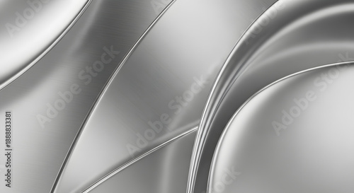Abstract metallic ribbon structure with fluid curves and reflective silver gradients in digital art style
