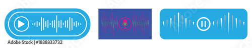 Audio Sound Wave and Microphone Icon Set for Voice Message and Podcast UI.