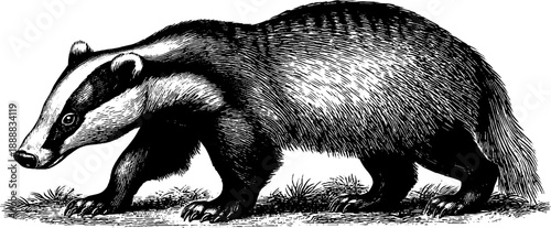 Vintage woodland badger illustration - botanical engraving for nature-themed designs