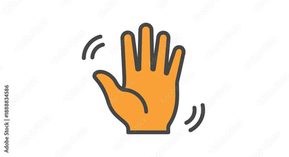 Fototapeta premium Simple orange hand gesture icon waving hello or goodbye isolated on a clean white background
