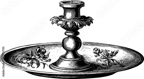 Vintage botanical candlestick holder engraving – retro interior design element for home decor
