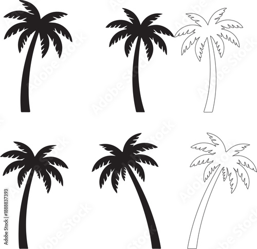  set of palm trees, palm, tree, tropical, vector, silhouette, beach, nature, leaf, illustration, summer, coconut, palm tree, island, plant, design, travel, pattern, sea, sun, palms, branch, palmtree