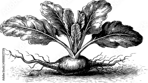 Chicory root botanical engraving - vintage illustration of underground plant for herbal print design