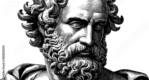 Classical bust of bearded man with vintage botanical style for academic design and decor