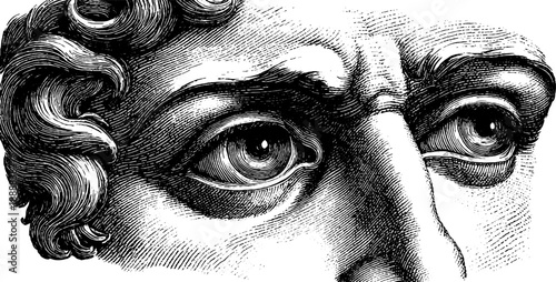 Classical bust eye socket structure with vintage botanical engraving design for art and decoration