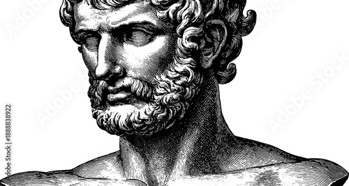 Classical bust frontal view with vintage botanical engraving for artistic design