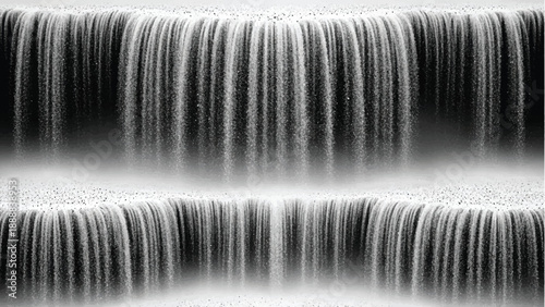 Abstract ink wash illustration of cascading waterfalls creating peaceful natural scenery with misty atmosphere and flowing lines perfect for interior design decor and artistic projects