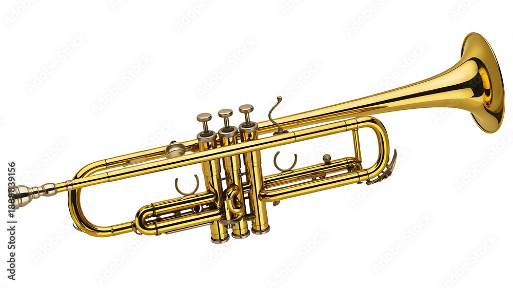 Obraz premium Golden trumpet musical instrument isolated on white 