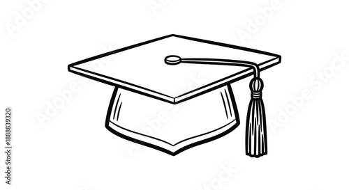 Simple black and white drawing of a traditional academic mortarboard graduation cap with tassel