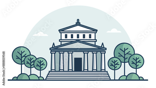 Classic building with columns and trees in front