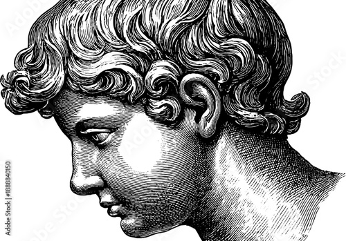 Classical bust with short hair in vintage botanical style for art and design projects