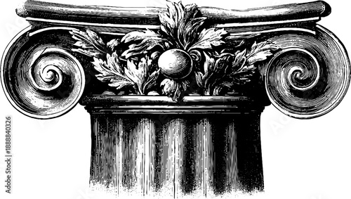 Corinthian column capital with botanical ornament - vintage architectural design