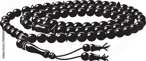 Black Prayer Beads on White Background Illustration Artwork Design