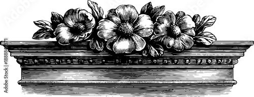 Classical cornice moulding with floral detail - vintage botanical engraving for design and decor