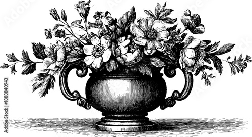 Classical decorative vase with handles featuring vintage botanical design