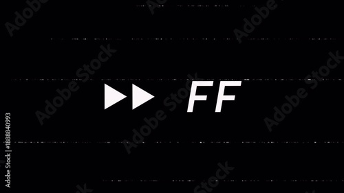 Fast forward VHS-style overlay with retro UI symbols and subtle analog noise, ideal for glitch effects, playback visuals, and video overlays. Alpha channel 4K video