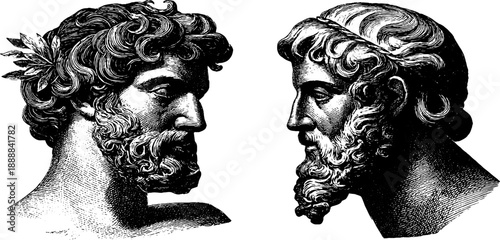 Classical statue study with lighting and shadow featuring vintage botanical theme for artistic design