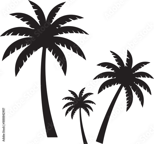  set of palm trees, palm, tree, tropical, vector, silhouette, beach, nature, leaf, illustration, summer, coconut, palm tree, island, plant, design, travel, pattern, sea, sun, palms, branch, palmtree