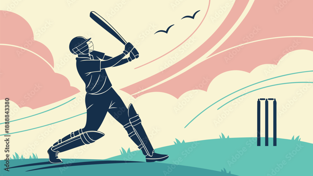 Obraz premium Cricket player in action hitting ball with bat outdoors