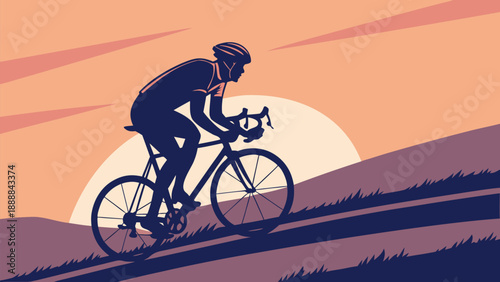 Cyclist riding bicycle on hill during vibrant sunset