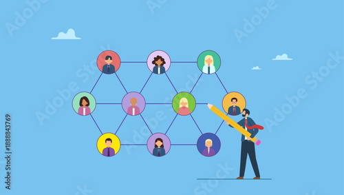 Businessman connecting line with chart or business people community. People networking for business opportunity, connect with team or friends, social media or business connection for success.
