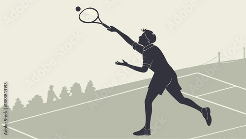 Professional tennis player serving on a court with racket