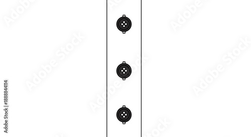 Black buttons on a white placket, isolated against a plain background, highlighting minimalist design and contrast