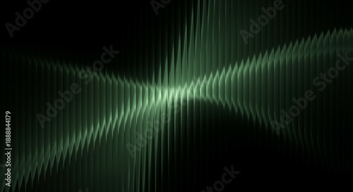Glowing green sound wave pattern with vertical lines and radiant beam on transparent background