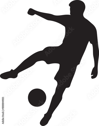 Soccer player silhouette kicking ball isolated on white background