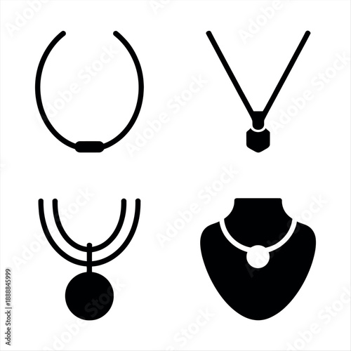 Four different types of necklaces isolated on a transparent background, Vector