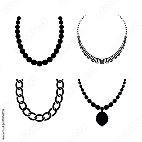 Collection of unique necklaces isolated on a transparent background, Vector
