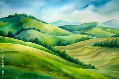 landscape with green grass and blue sky
