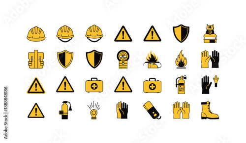 Collection of safety icons for industrial and workplace protection