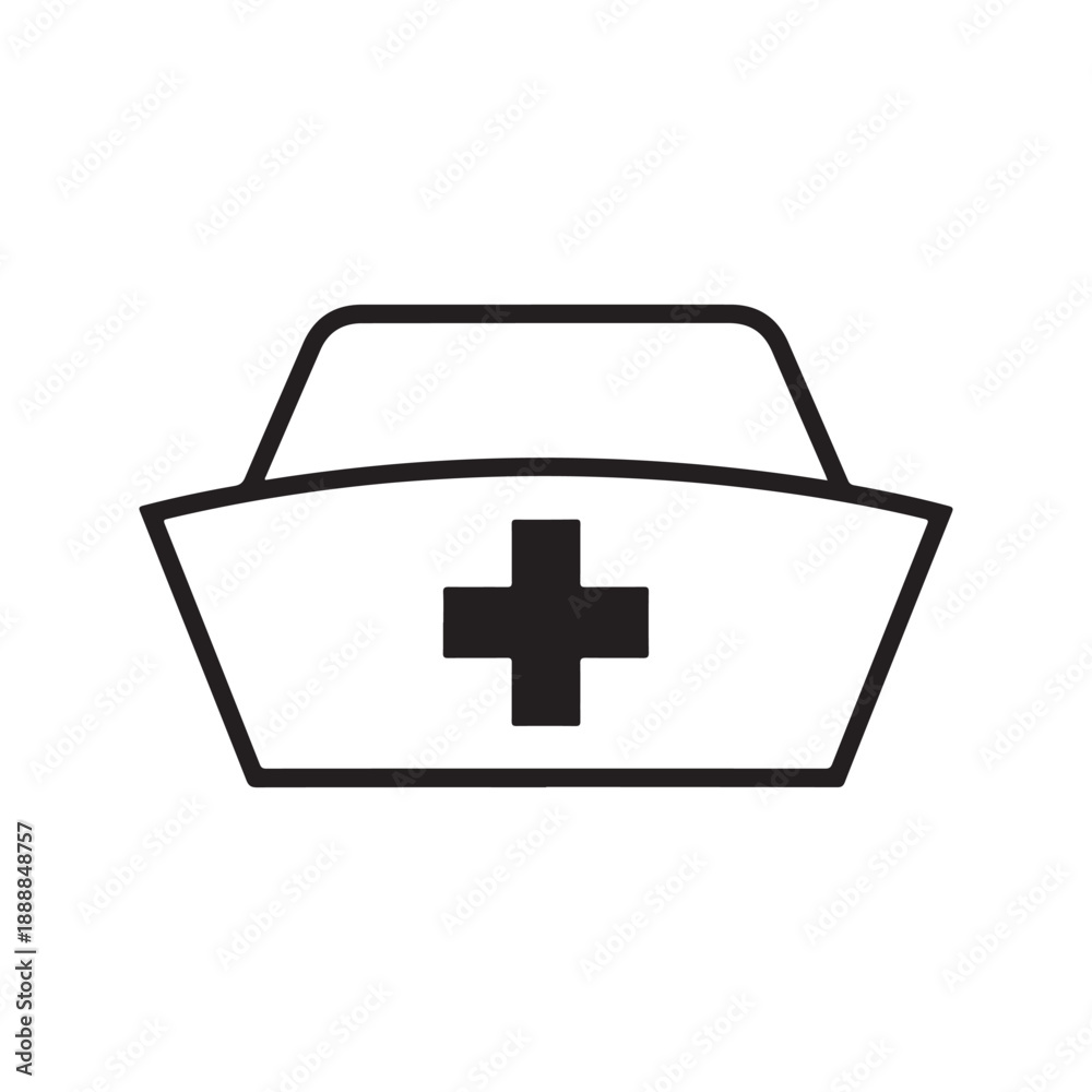 Obraz premium Nurse Cap Cross Black Vector Icon Medical Staff Symbol