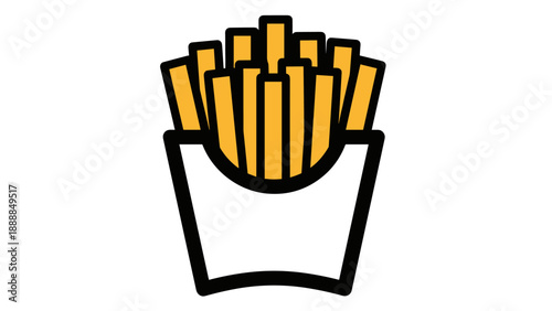 Crispy Golden French Fries in Paper Carton Outline Icon