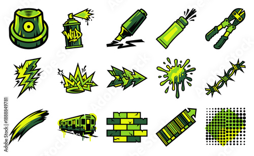 Urban Street Art Graffiti Culture Vector Graphic Asset Sheet for Underground Hip Hop Apparel Design
