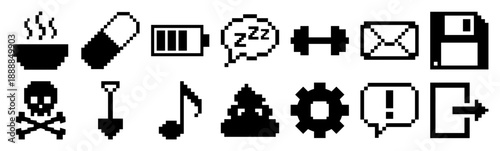 Pixel Art 8-Bit Life Sim Game Element Kit for Retro Interface Design and Indie Gameplay Development