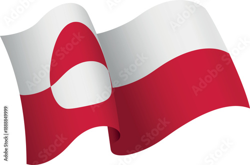 Flag of Greenland. Ribbon style flag that conveys a sense of movement and waving effect